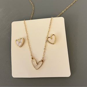 Heart Necklace Chain Necklace and Delicate Heart Shaped Stud Earrings Zinc Alloy